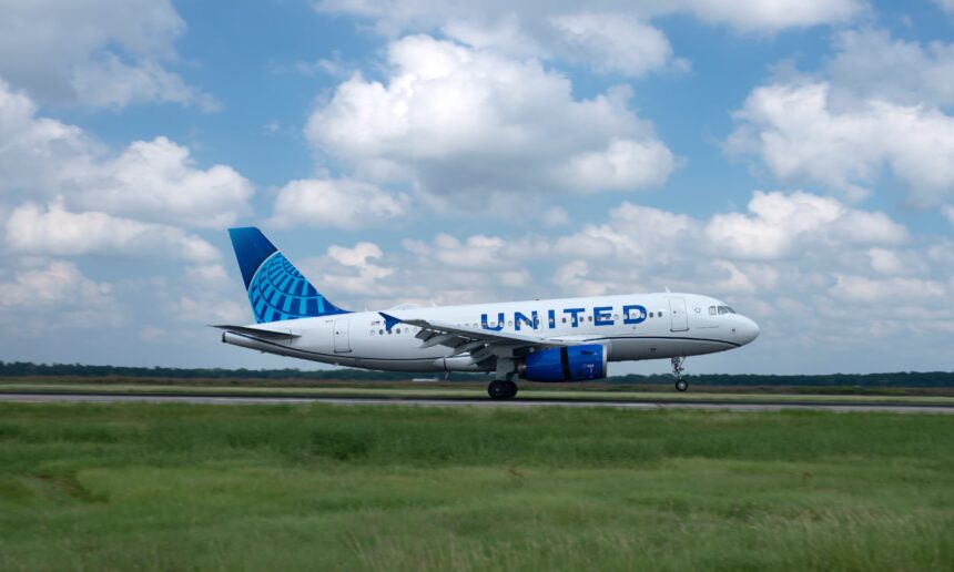 United Airlines plane on runway