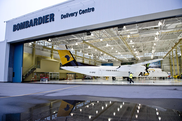 The image of ASKY Airlines Q400 NextGen Aircraft in the Bombardier Delivery Centre.