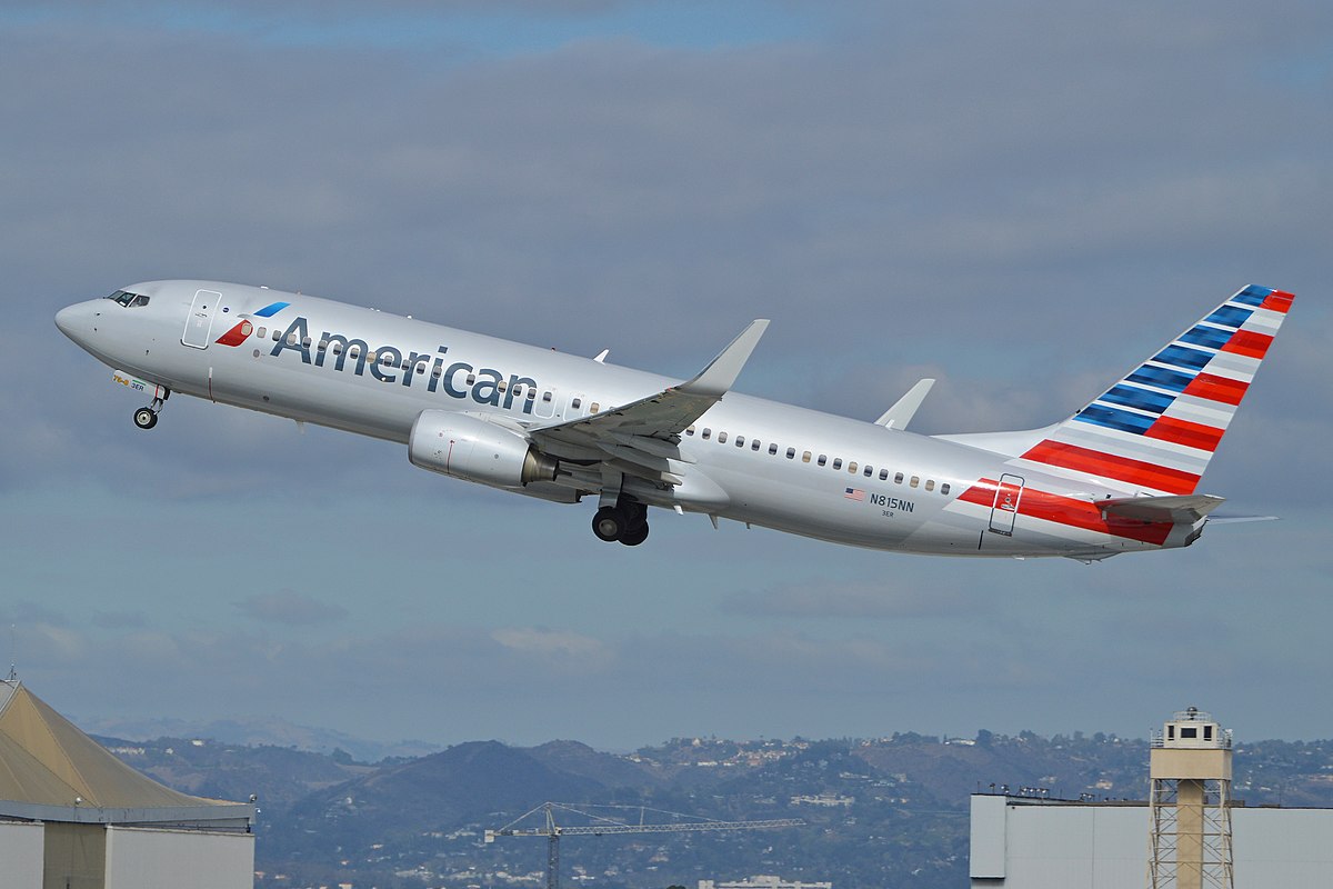 American Airlines plane taking off.