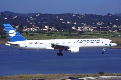 Finnair Boeing 757 flying through the air