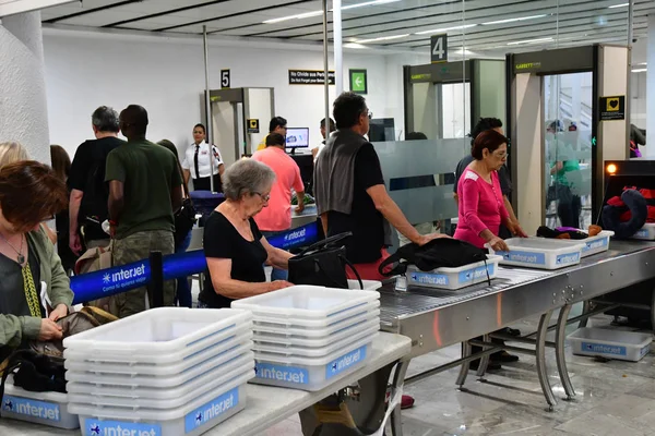The image of body and luggage inspection in the airport, Mexico, United Mexican States.