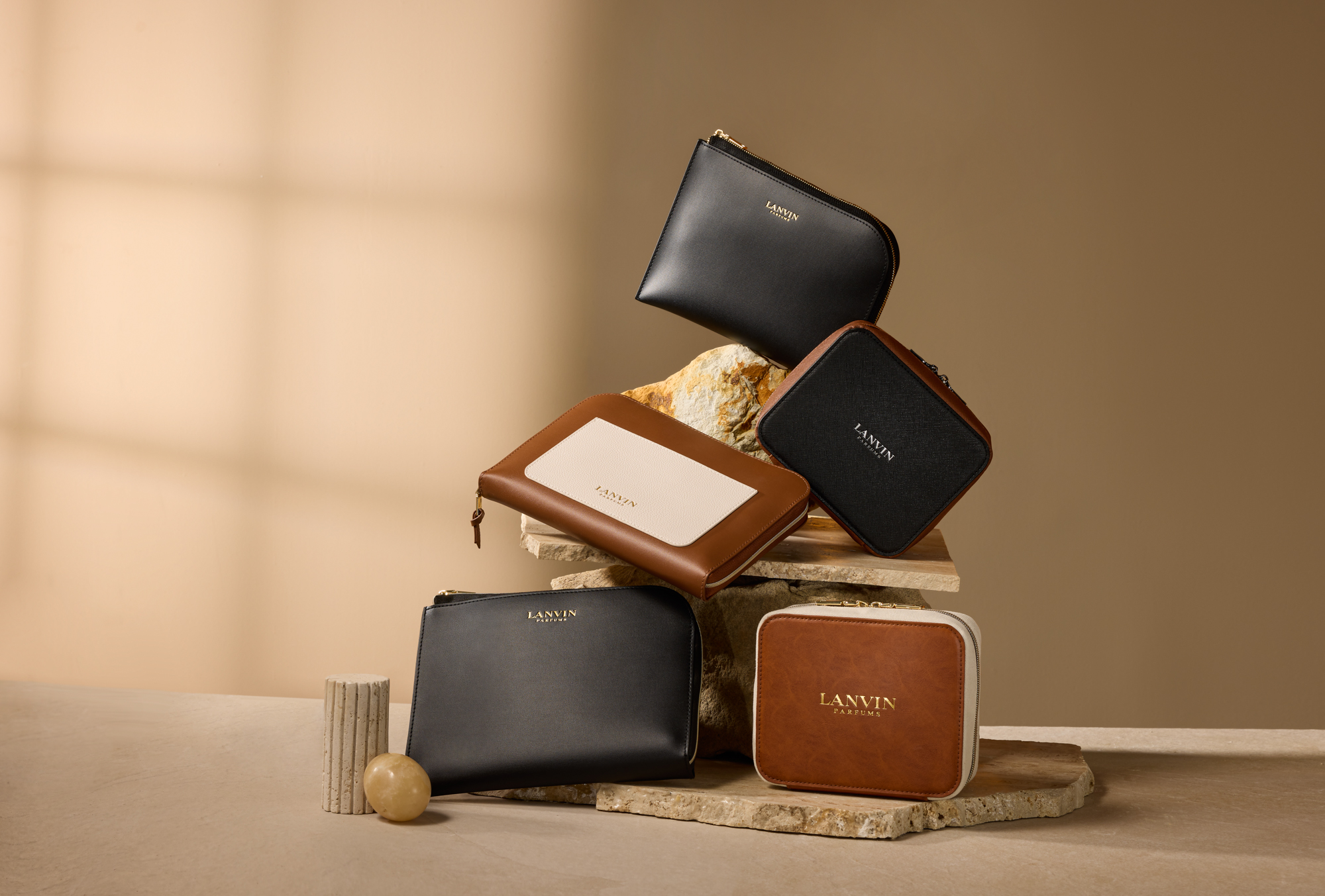 Photograph of Lanvin's new amenity bags in mu