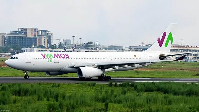 The image of Wamos Air Airbus A330-243 on the runway.