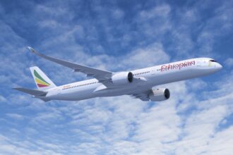 Ethiopian Airlines branded A350-1000 flies in the sky