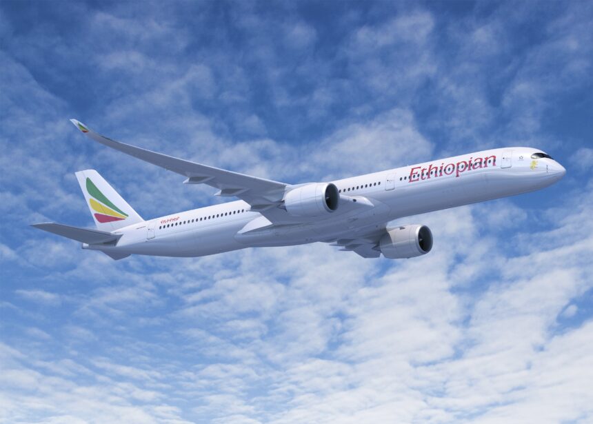 Ethiopian Airlines branded A350-1000 flies in the sky