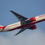 The image of an Air India Boeing 777-200LR.