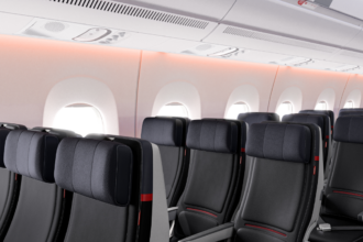 Rows of seats on an aircraft