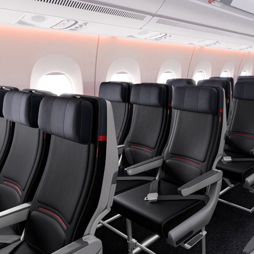 Rows of seats on an aircraft