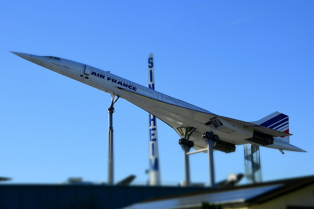 Air France Concorde 'F-BVFB' at display in Technik Museum Sinsheim, Baden-Württemberg, Germany. This supersonic passenger jet with a maximum speed of 2.02 Mach, accomplished 14,771 flight hours and 5,473 flights during its operational lifetime.