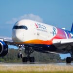 Delta’s LA28 Olympic Livery aircraft landing in Brisbane