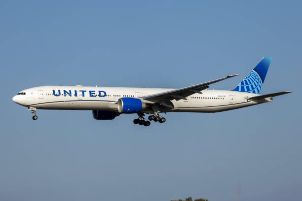 A United Airlines Boeing 777-300 ER flying