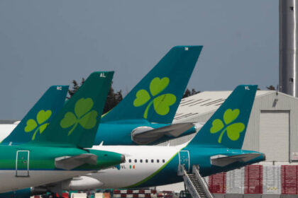 Aer Lingus planes seen at Dublin Airport.