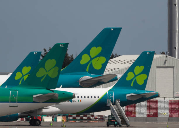 Aer Lingus planes seen at Dublin Airport.