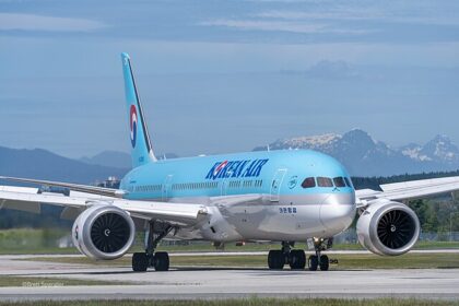 A Korean Air Plane taxiing.