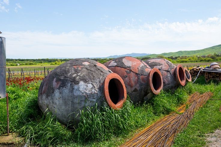 A picture of the "birthplace of wine" making qveri in a vineyard in Khaketi Region Georgia
