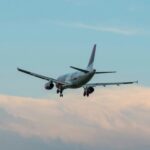 A passenger aeroplane flying in the sky.