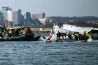 Wreckage in the Potomac River near Ronald Reagan Washington National Airport.