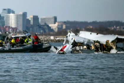 Wreckage in the Potomac River near Ronald Reagan Washington National Airport.