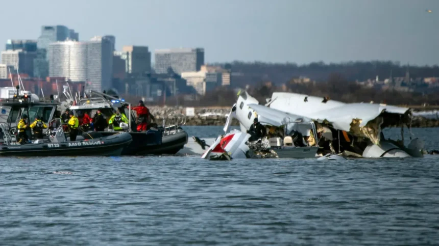 Wreckage in the Potomac River near Ronald Reagan Washington National Airport.