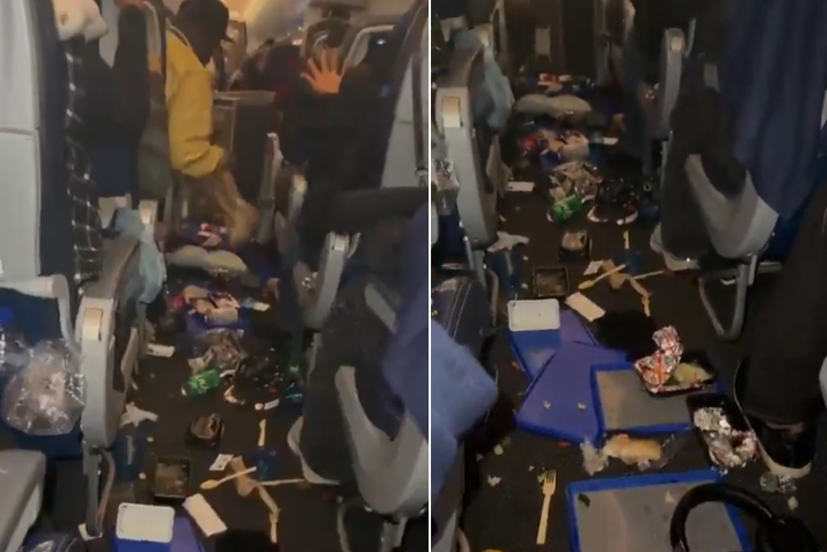  social media shows food trays flung across the floor © Twitter/X