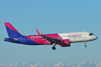 Wizz Air aircraft at Sibiu airport, showcasing the airline’s new routes and increased capacity for 2025