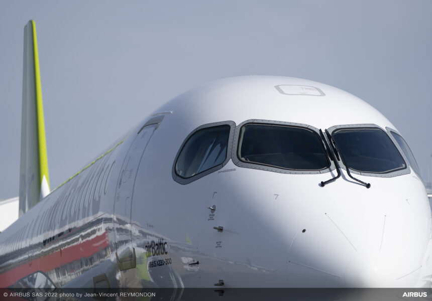A220-300 airBaltic details at Farnborough airshow