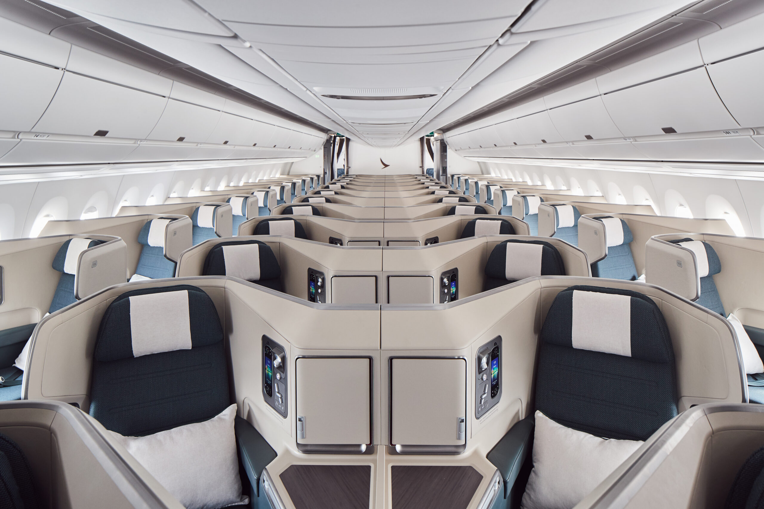 A350-1000 business class on a Cathay Pacific carrier. 
