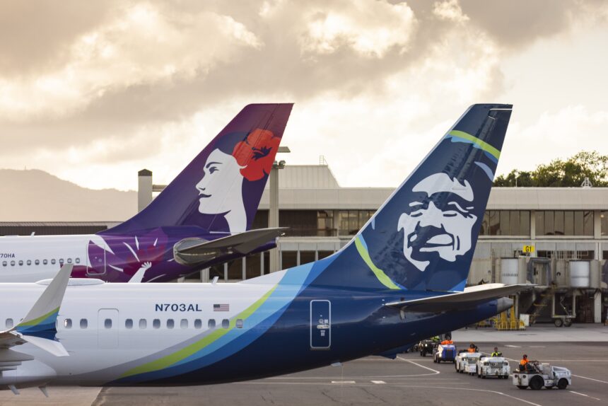 Alaska Airlines and Hawaiian Airlines planes.