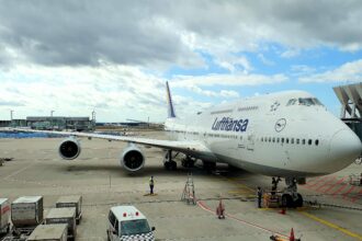 Lufthansa Boeing 747-8 at Frankfurt Airport,