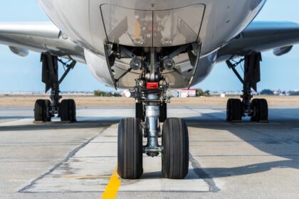 Airplane view from landing gear