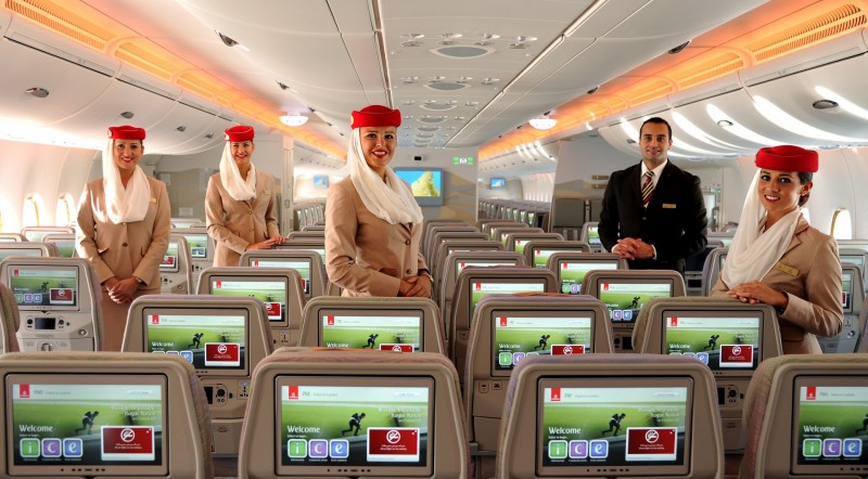 Emirates economy cabin and cabin crew