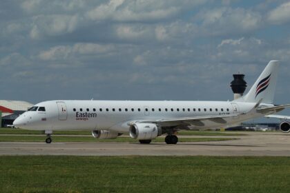 An Eastern Airways flight leaving Manchester Airport
