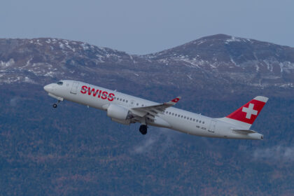 Swiss Airbus A220-300 taking off