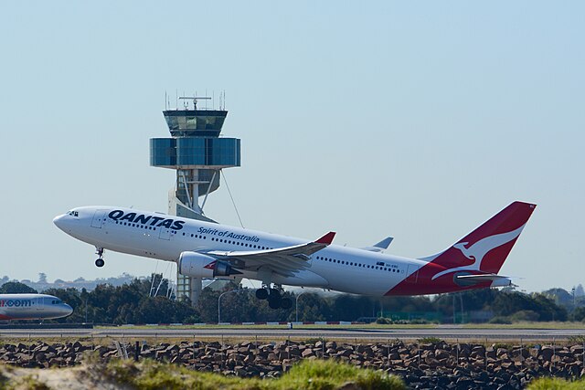 A Qantas Airbus A330-200 taking off. 