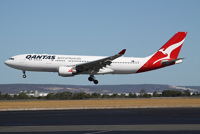A Qantas Airbus A330 landing. 