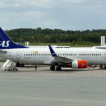 Scandinavian Airlines Boeing 737 arrive at Stockholm-Arlanda airport.