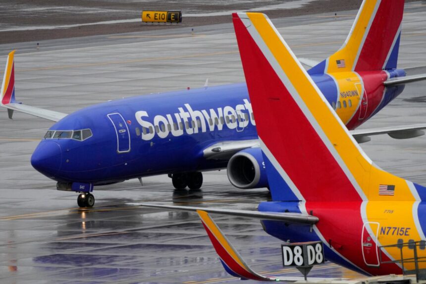 A Southwest Airlines jet arrives at Sky Harbor International Airport in Phoenix