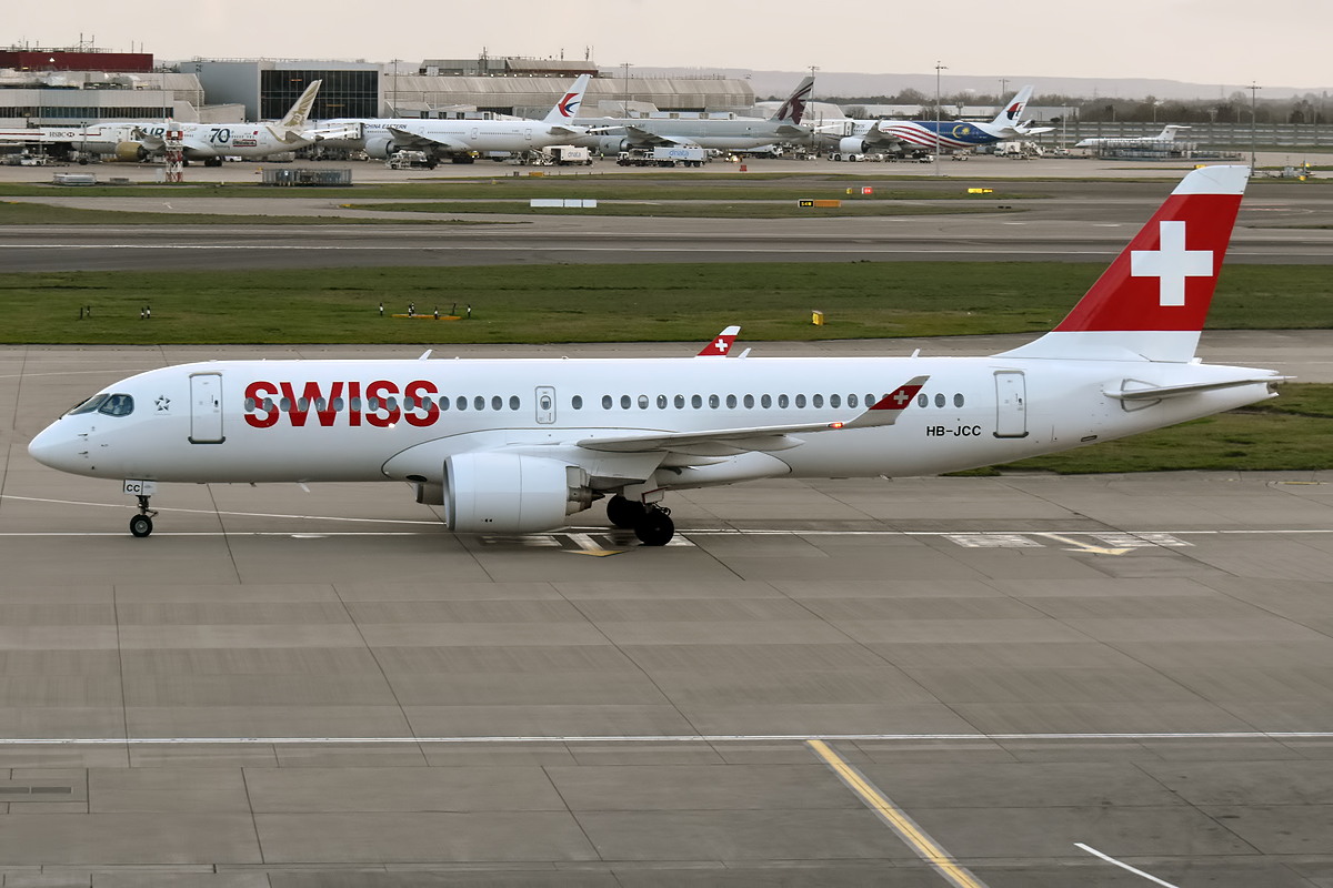 Swiss Air Lines Airbus A220-300 on the runway