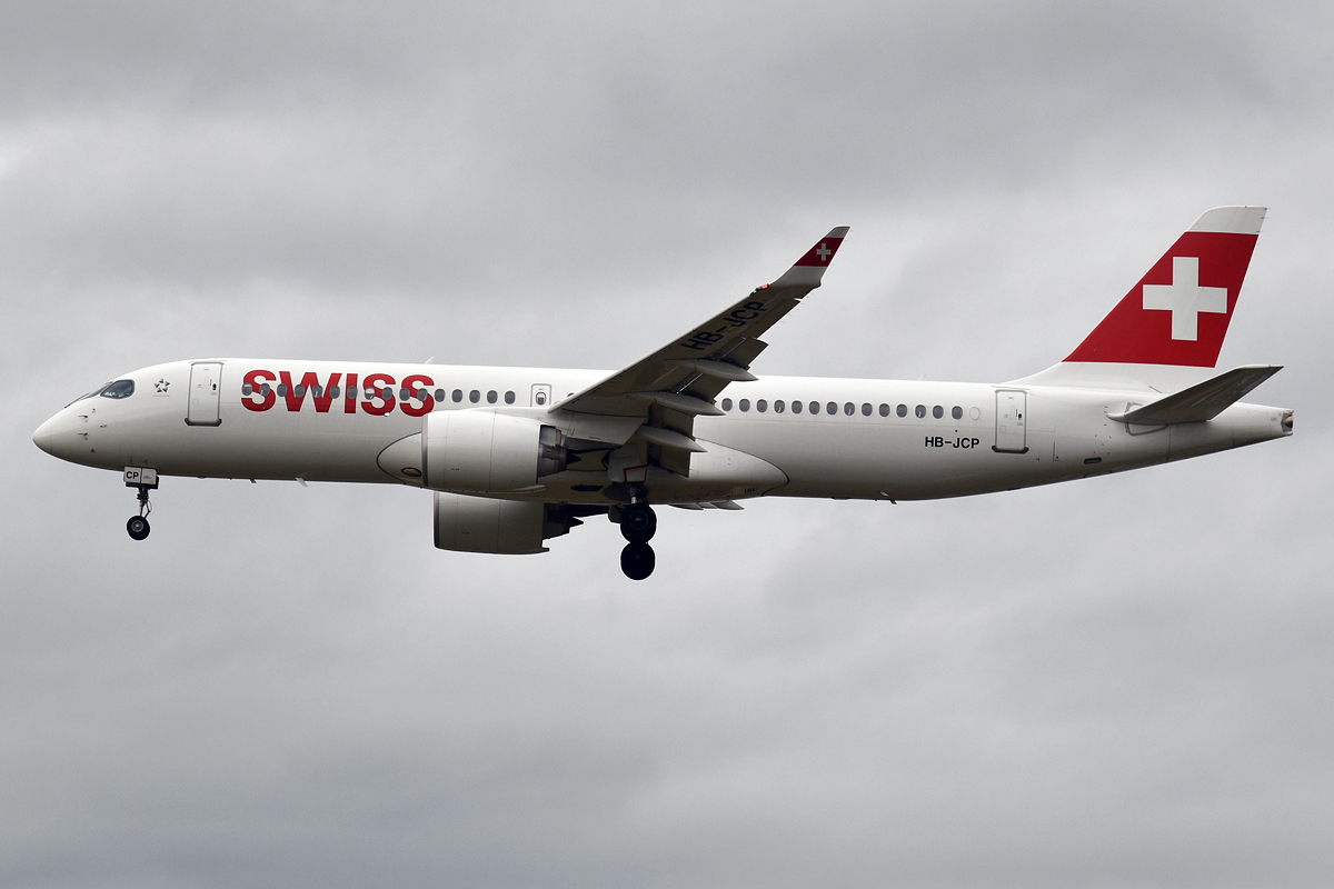 Swiss Air Lines Airbus A220-300 in flight 