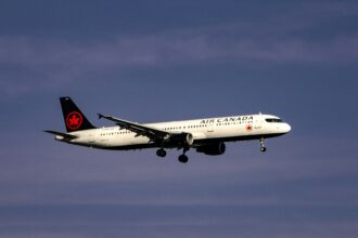 Air Canada aircraft with iconic red rondelle livery bright