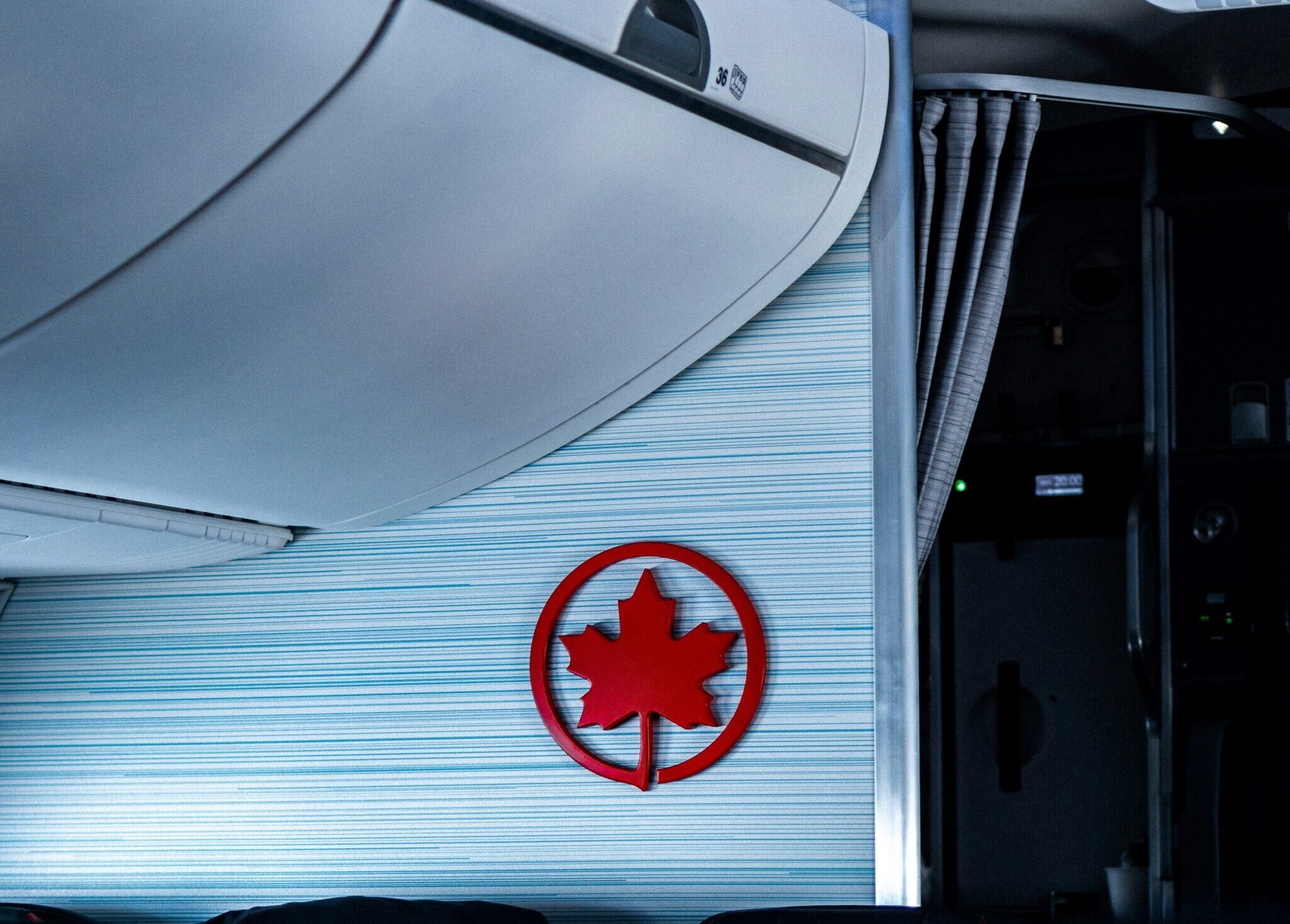 Air Canada bright red maple leaf livery in cabin