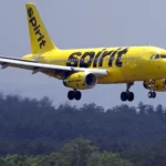 Spirit Airlines 319 Airbus approaches Manchester Boston Regional Airport fro a landing, 2023
