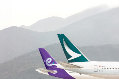 A Cathay Pacific plane and a HK Express plane.