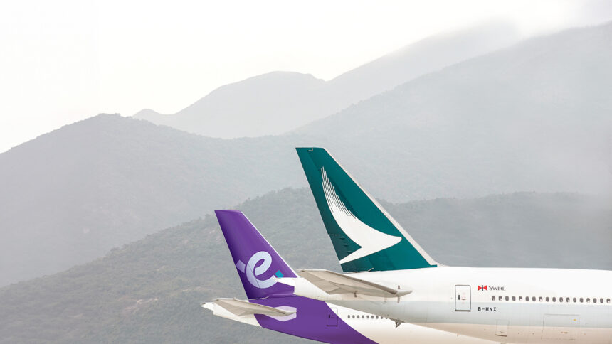 A Cathay Pacific plane and a HK Express plane.
