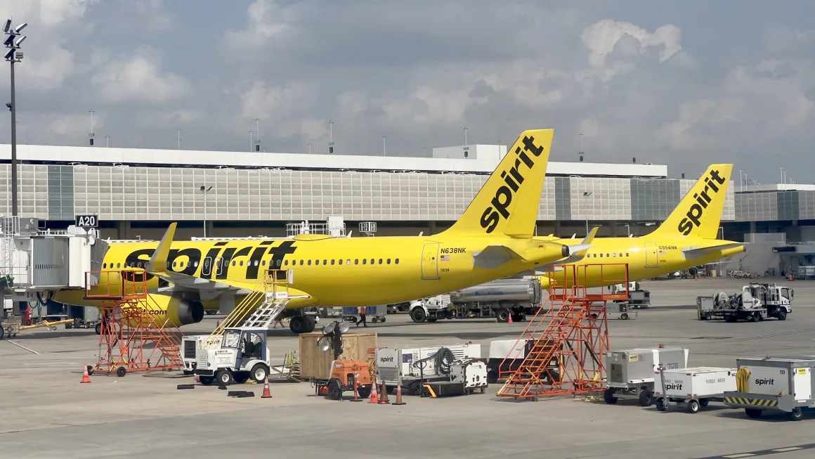 Spirit Airlines planes at George Bush Intercontinental Airport in Houston 