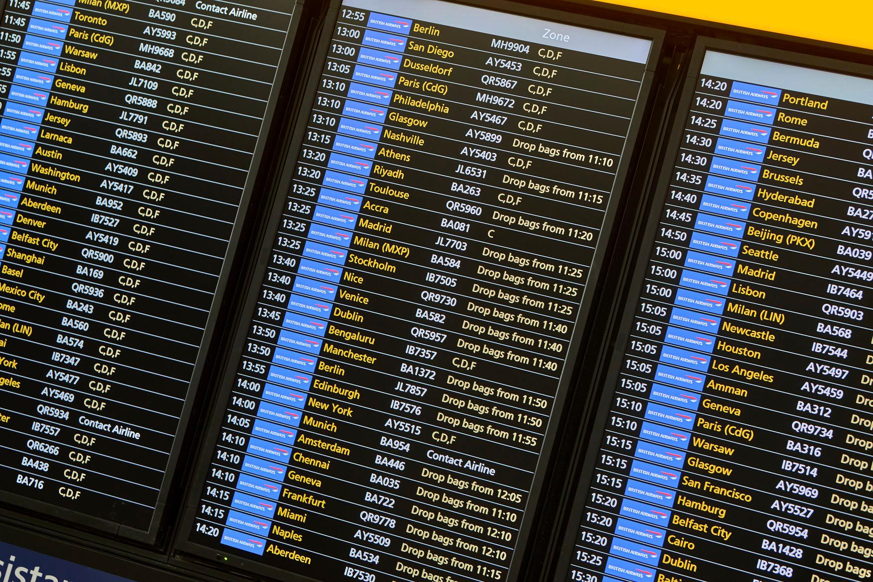 Heathrow Airport - Christmas 2023. Departure board.
