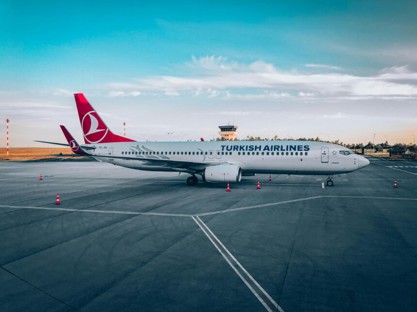 A Turkish Airlines plane on the runway