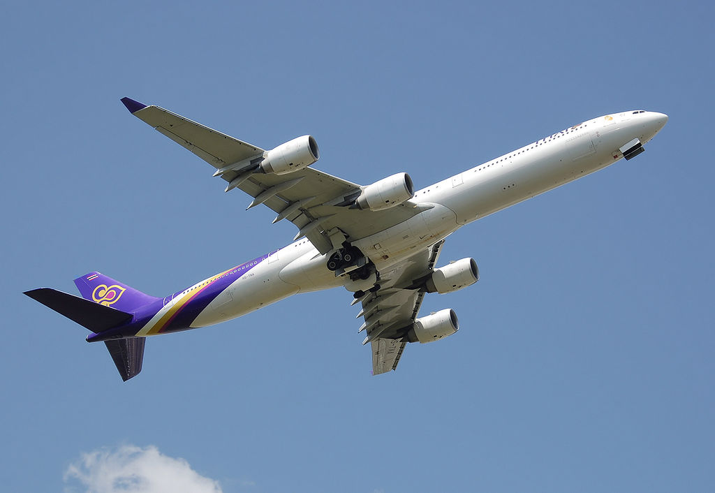 Thai Airways A340-600 taking off from London Heathrow