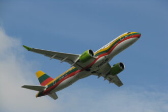 airBaltic plane in the sky