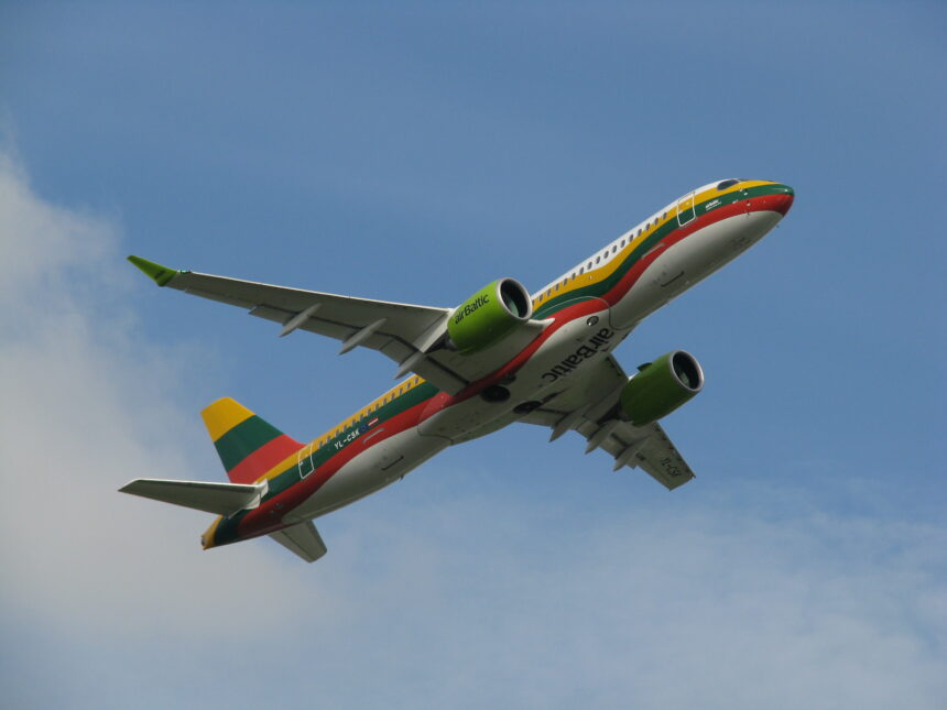 airBaltic plane in the sky